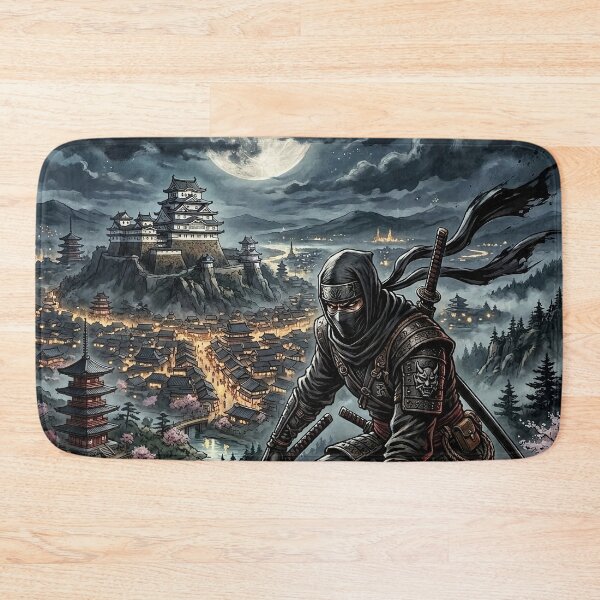 Item preview, Ninja Warrior on Roof Under Full Moon - Fantasy Art designed and sold by Lucid Dream Pixel.