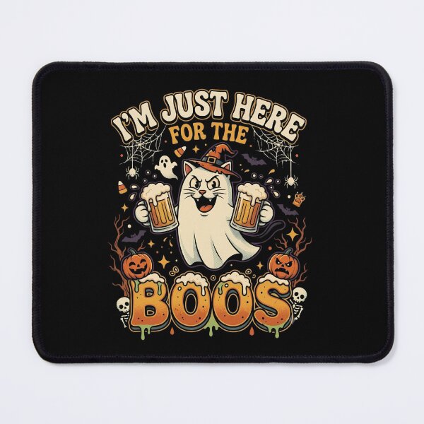 Item preview, I'm Just Here For The Boos Ghost Cat Halloween Beer designed and sold by Retro Whiskers.