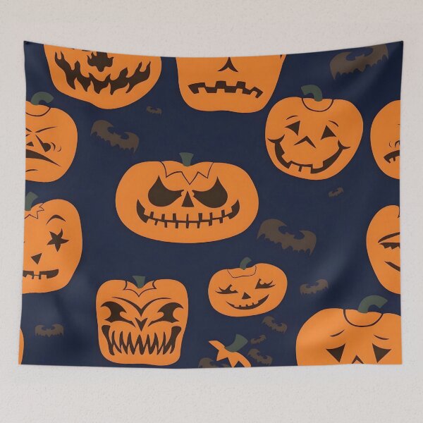 Item preview, Spooky Halloween Seamless Pattern with Carved Jack-o'-Lanterns and Bats designed and sold by interdesigner.