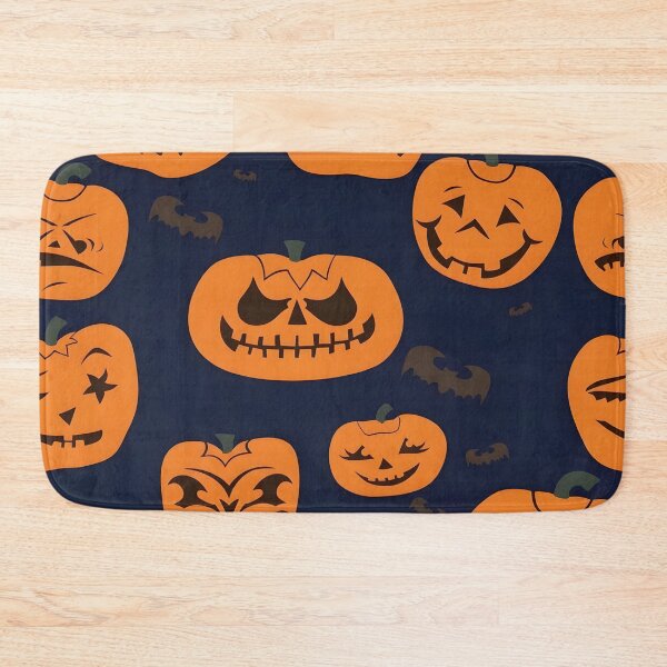 Item preview, Spooky Halloween Seamless Pattern with Carved Jack-o'-Lanterns and Bats designed and sold by interdesigner.