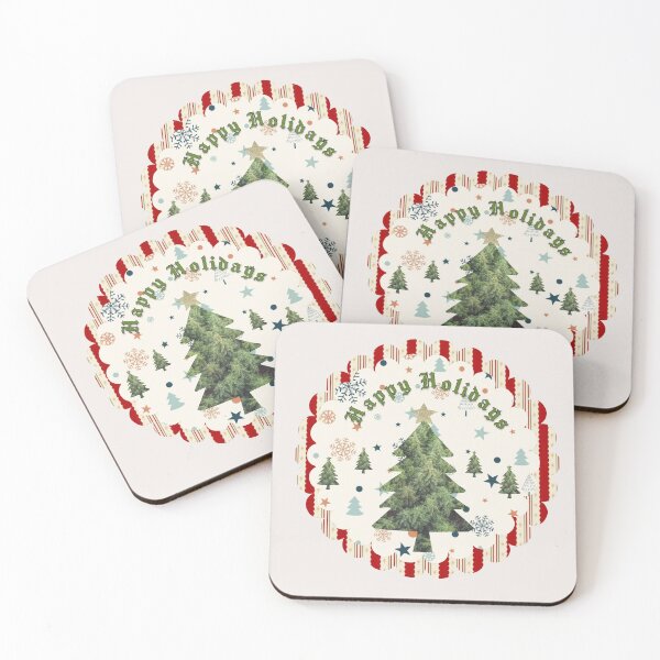 Item preview, Happy Holidays Festive Christmas Tree & Snowflake Pattern Ornament Art designed and sold by Liberarteprint.