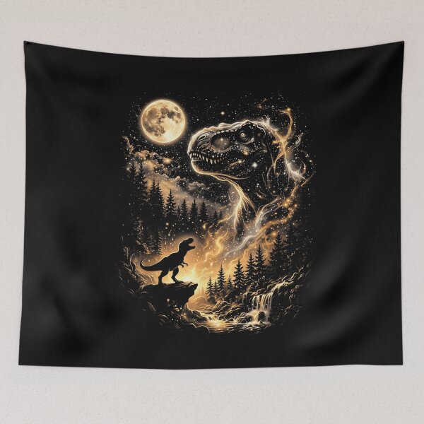 Item preview, Cosmic T-Rex Above a Golden Moonlit Forest designed and sold by TadeoNivar.