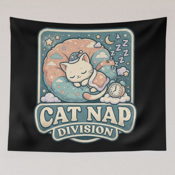 Item preview, Cat Nap Division Funny Retro Sleepy Kitten Cute Parody    designed and sold by mood-draftsman.