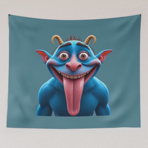 Item preview, Funny Crazy Blue Monster Showing Tongue / Silly Goblin Demon Art designed and sold by charmaroundyou.