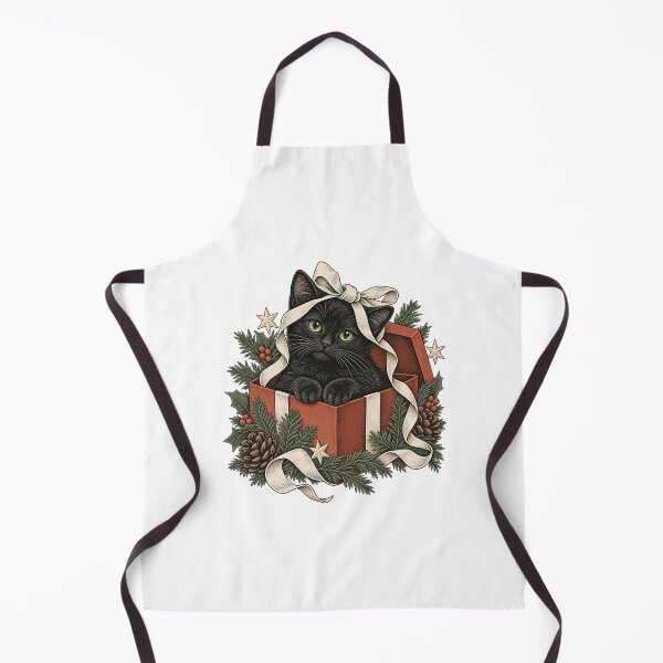 Item preview, Black Cat in a Gift Box - Vintage Christmas Cat Art designed and sold by cybersilverhand.