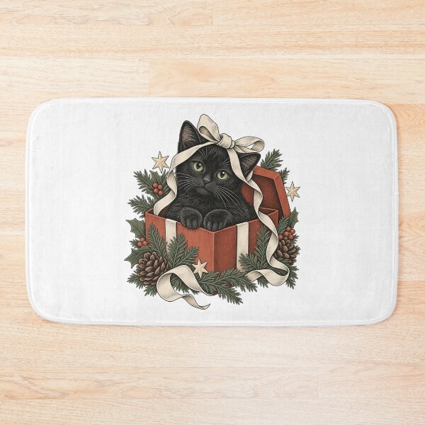 Item preview, Black Cat in a Gift Box - Vintage Christmas Cat Art designed and sold by cybersilverhand.