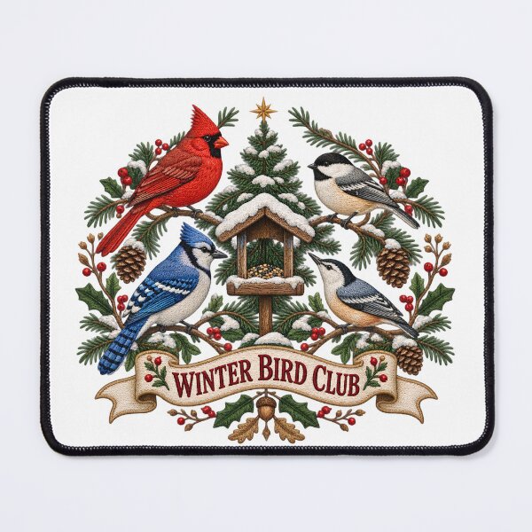Item preview, Winter Bird Club - Vintage Embroidered Christmas Bird Feeder Wreath designed and sold by Neurospicy Trolls.