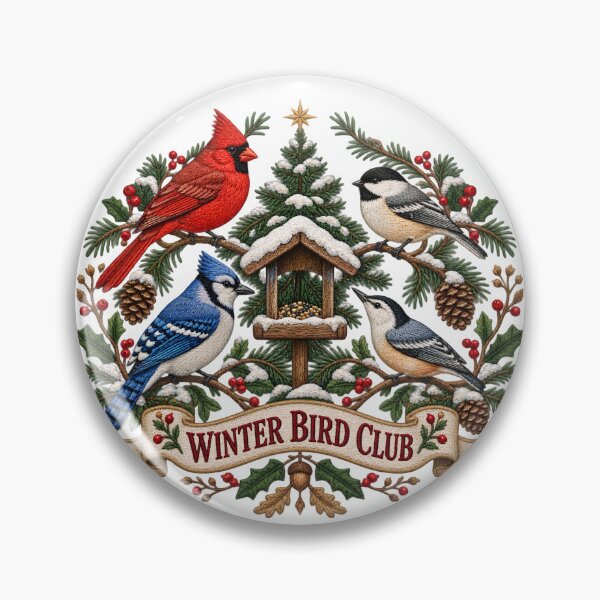 Item preview, Winter Bird Club - Vintage Embroidered Christmas Bird Feeder Wreath designed and sold by Neurospicy Trolls.