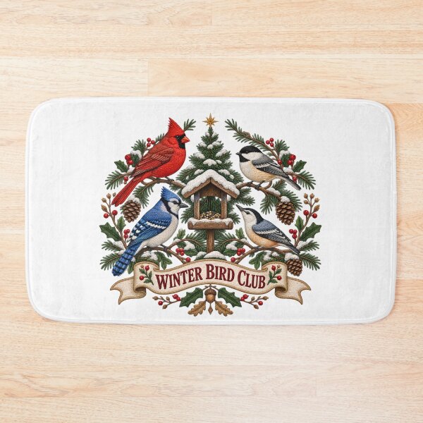 Item preview, Winter Bird Club - Vintage Embroidered Christmas Bird Feeder Wreath designed and sold by Neurospicy Trolls.