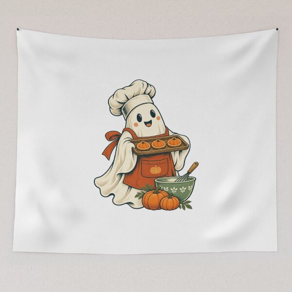 Item preview, Ghost Baker with Pumpkin Cookies - Cute Halloween Baking designed and sold by cybersilverhand.