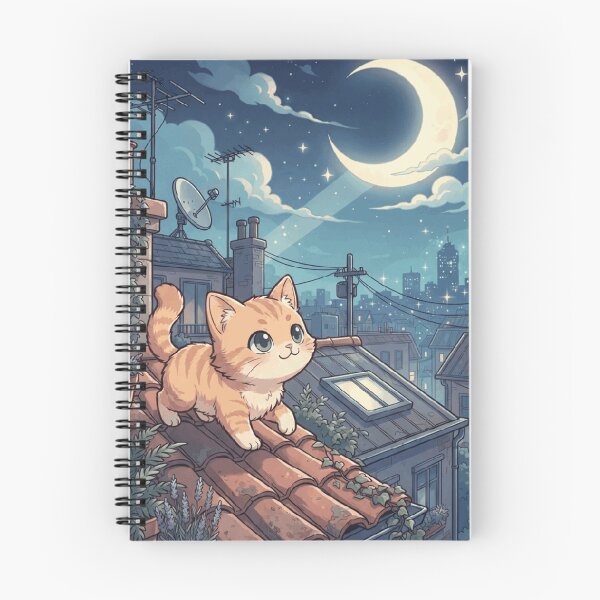 Item preview, Rooftop Cat Moonlight City Night Cozy Orange Tabby Art Print    designed and sold by mood-draftsman.