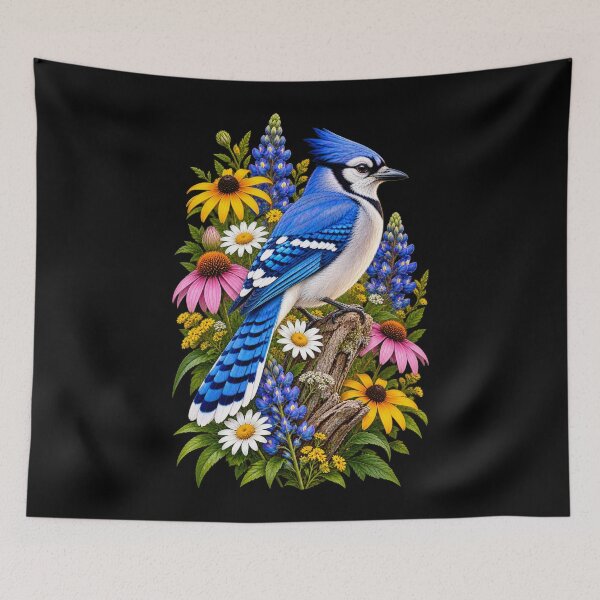 Item preview, Blue Jay Surrounded by Wildflowers designed and sold by RockitBaby.