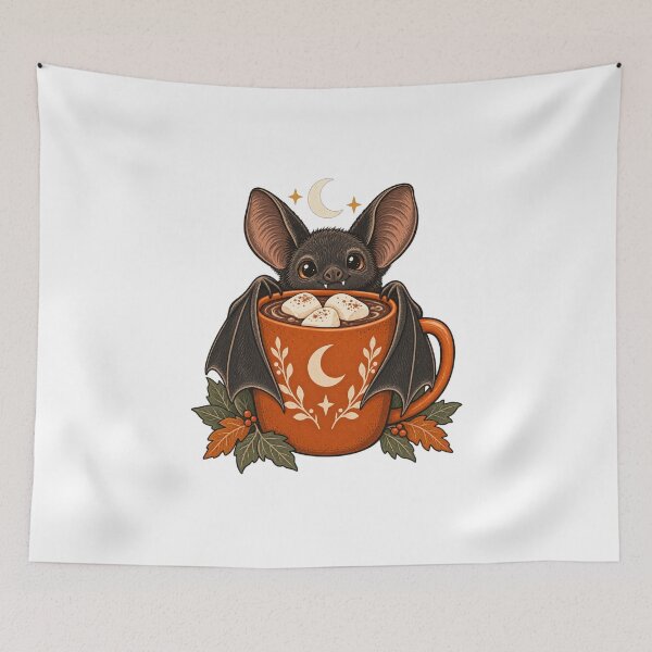 Item preview, Cute Bat with Hot Chocolate - Cozy Halloween Art designed and sold by cybersilverhand.