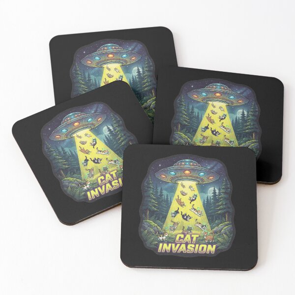 Item preview, Retro Cat Invasion UFO Alien Spaceship Night Forest designed and sold by MagicArtzz.