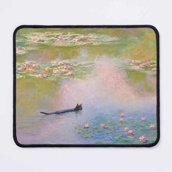 Item preview, Monet Water Lilies Black Cat Swimming Painting Parody designed and sold by artswag.