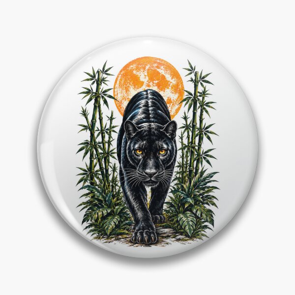 Item preview, Black Panther Bamboo Jungle Orange Moon Wildlife designed and sold by Moizento.