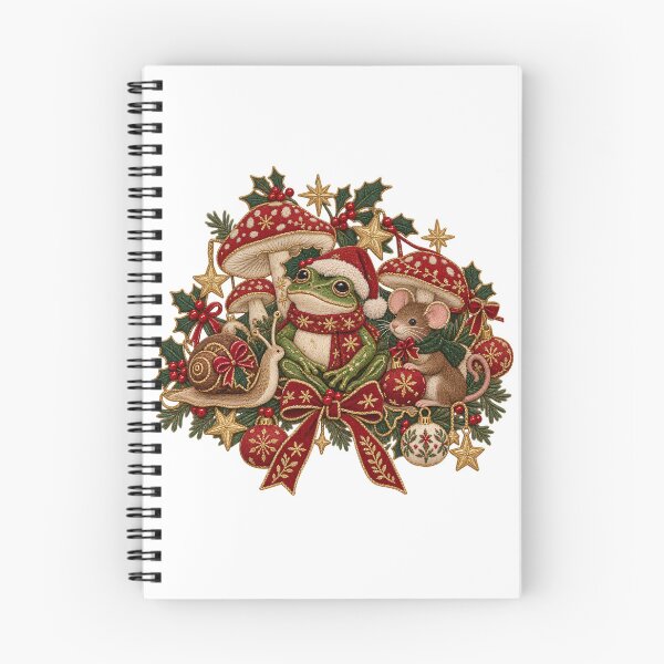 Item preview, Cute Christmas Frog Mouse and Snail - Vintage Embroidered Mushroom Christmas Goblincore designed and sold by Neurospicy Trolls.