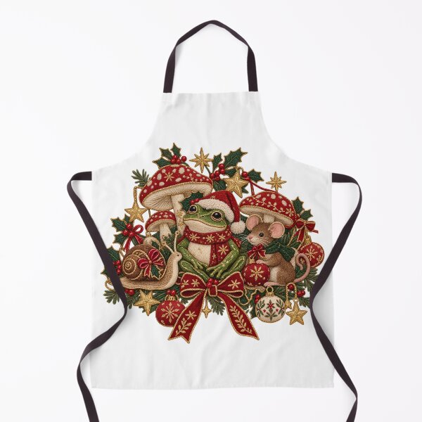 Item preview, Cute Christmas Frog Mouse and Snail - Vintage Embroidered Mushroom Christmas Goblincore designed and sold by Neurospicy Trolls.