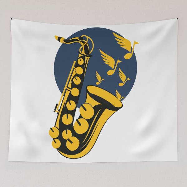 Item preview, Retro Jazz Saxophone Illustration | Midnight Blue Music Design | Vintage Musical Instrument Art | Jazz Lover Gift designed and sold by Studio pod Burom.