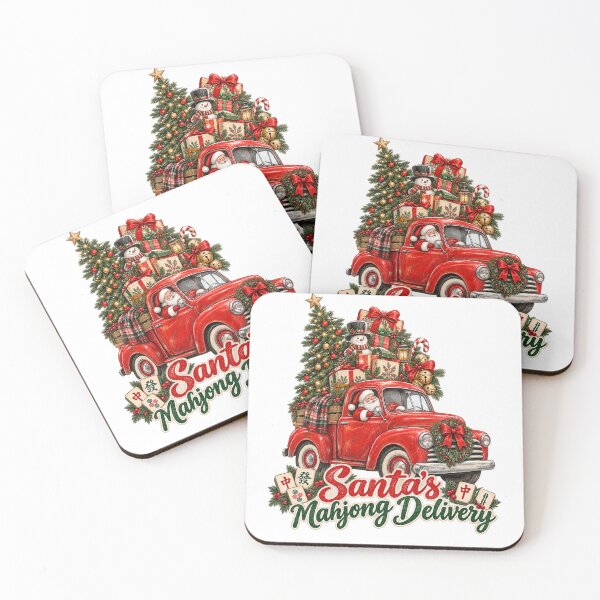 Item preview, Santa Mahjong Delivery Christmas Vintage Truck Asian Holiday Santa Mahjong designed and sold by LandFinStudio.