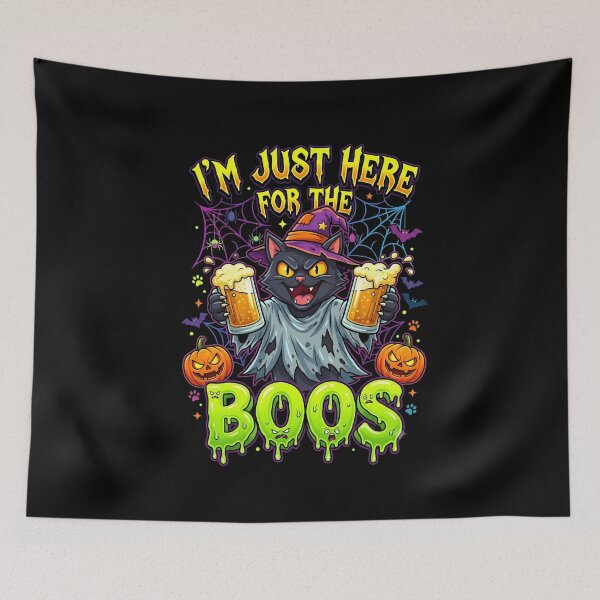 Item preview, I'm Just Here For The Boos Funny Black Cat Witch Halloween designed and sold by Retro Whiskers.