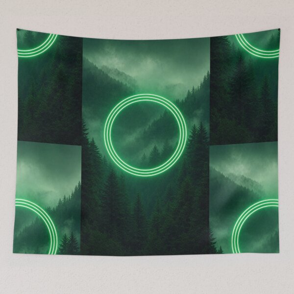 Item preview, Glowing Emerald Ring Portal Over Misty Forest designed and sold by monkeybusiness.pt.