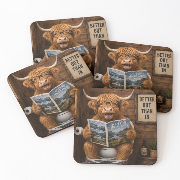 Item preview, Highland Cow Sitting on Toilet - Funny Farm Animal Bathroom Art designed and sold by Collymore.