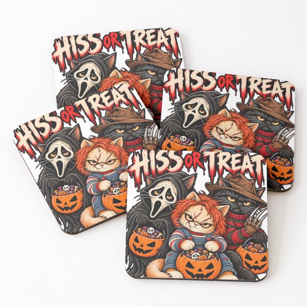 Item preview, Hiss or Treat Funny Horror Movie Cats Halloween T-Shirt Design designed and sold by KIDEnia.