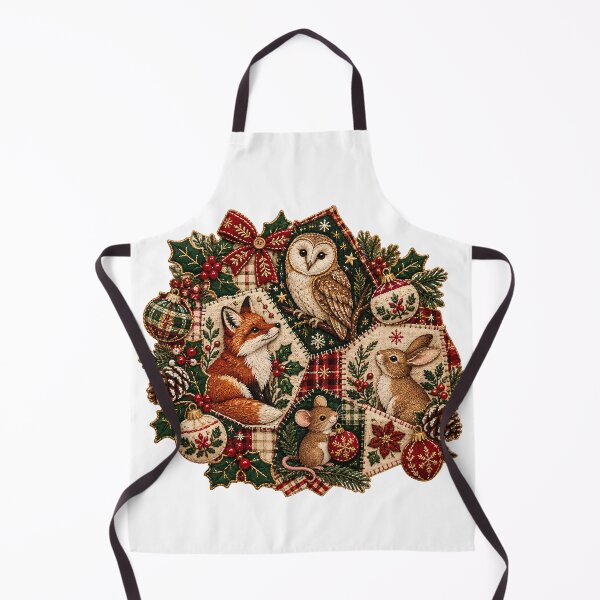 Item preview, Christmas Patchwork Woodland Animals - Owl Fox Bunny Mouse Embroidered Goblincore designed and sold by Neurospicy Trolls.