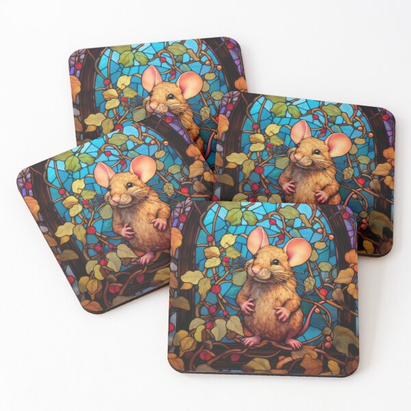 Item preview, Stained Glass Little Mouse in Botanical Garden designed and sold by pinkal.