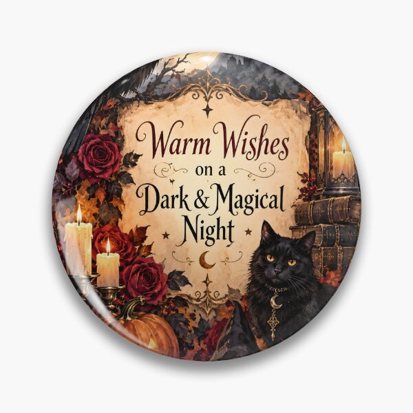 Item preview, Warm Wishes on a Dark & Magical Night – Gothic Halloween Raven and Black Cat designed and sold by blankTeeShirt.