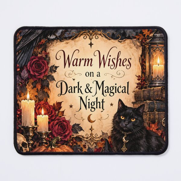 Item preview, Warm Wishes on a Dark & Magical Night – Gothic Halloween Raven and Black Cat designed and sold by blankTeeShirt.