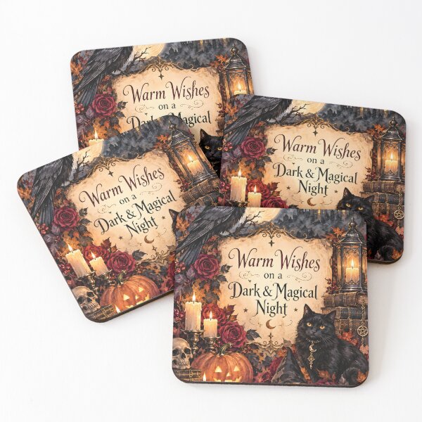 Item preview, Warm Wishes on a Dark & Magical Night – Gothic Halloween Raven and Black Cat designed and sold by blankTeeShirt.
