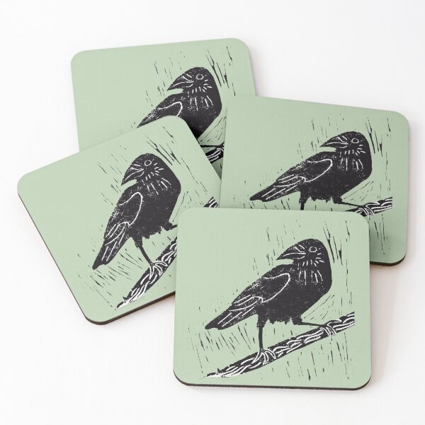 Item preview, Linoprint of a Crow - Mint background designed and sold by ChloeHaumea.