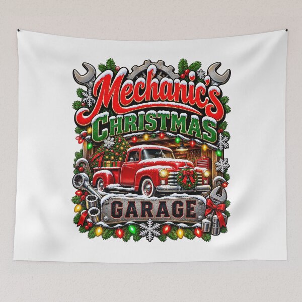 Item preview, Mechanics Christmas Garage Classic Red Pickup designed and sold by 198tees.
