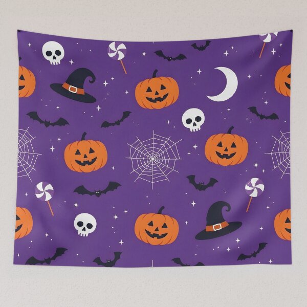 Item preview, Cute Halloween Seamless Pattern with Pumpkins, Bats, and Witch Hats designed and sold by interdesigner.
