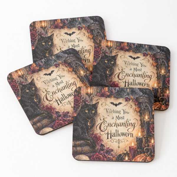 Item preview, Enchanting Gothic Halloween Black Cat and Raven designed and sold by blankTeeShirt.