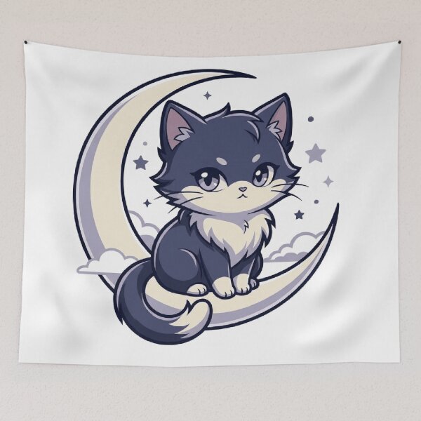 Item preview, Celestial Cat Moon Stars Magic Cute Anime Kitty  designed and sold by mood-draftsman.