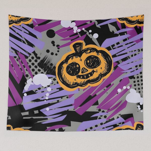 Item preview, Abstract Urban Graffiti Halloween Seamless Pattern with Pumpkins designed and sold by interdesigner.