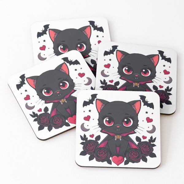 Item preview, Gothic Black Cat Vampire | Cute Dark Cat With Roses & Bats designed and sold by dreamz-world.