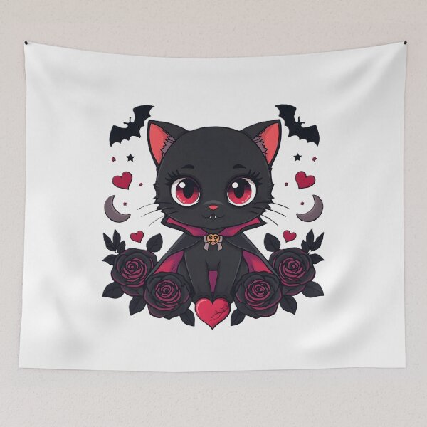 Item preview, Gothic Black Cat Vampire | Cute Dark Cat With Roses & Bats designed and sold by dreamz-world.