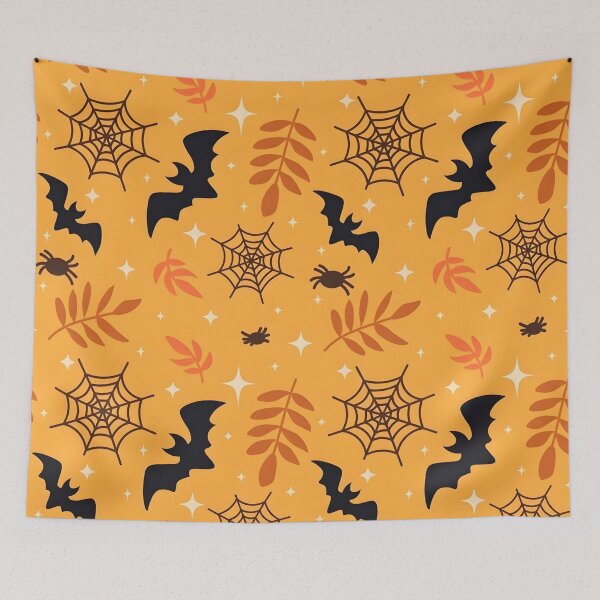 Item preview, Spooky Halloween Seamless Pattern with Flying Bats, Spider Webs, and Autumn Leaves designed and sold by interdesigner.