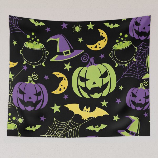 Item preview, Spooky Halloween Seamless Pattern with Pumpkins, Witch Hats, and Cauldrons designed and sold by interdesigner.