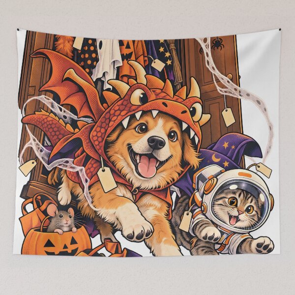 Item preview, Dog Dragon and Astronaut Cat Halloween designed and sold by Artistikastore.
