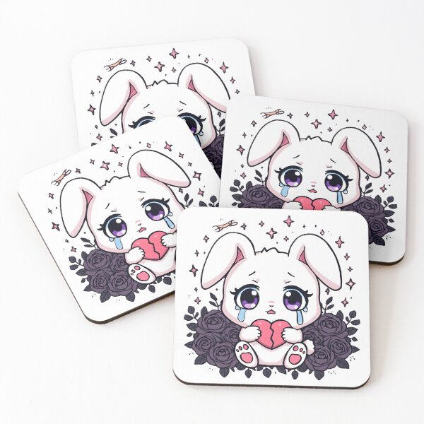 Item preview, Crying Bunny With Broken Heart | Sad Kawaii Bunny & Black Roses designed and sold by dreamz-world.