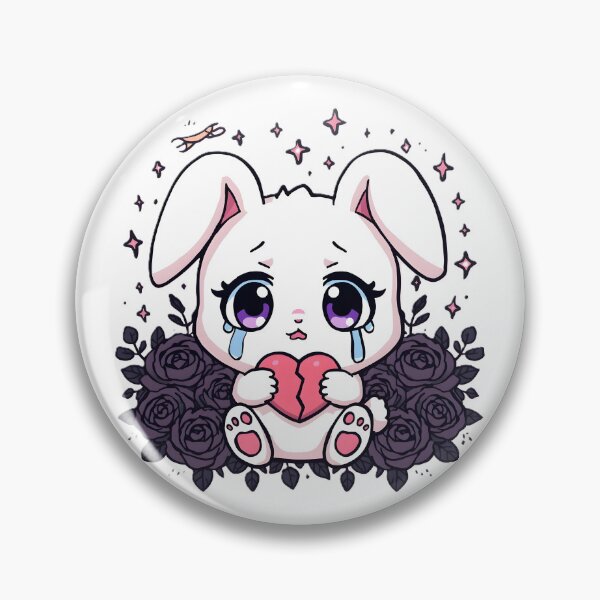 Item preview, Crying Bunny With Broken Heart | Sad Kawaii Bunny & Black Roses designed and sold by dreamz-world.