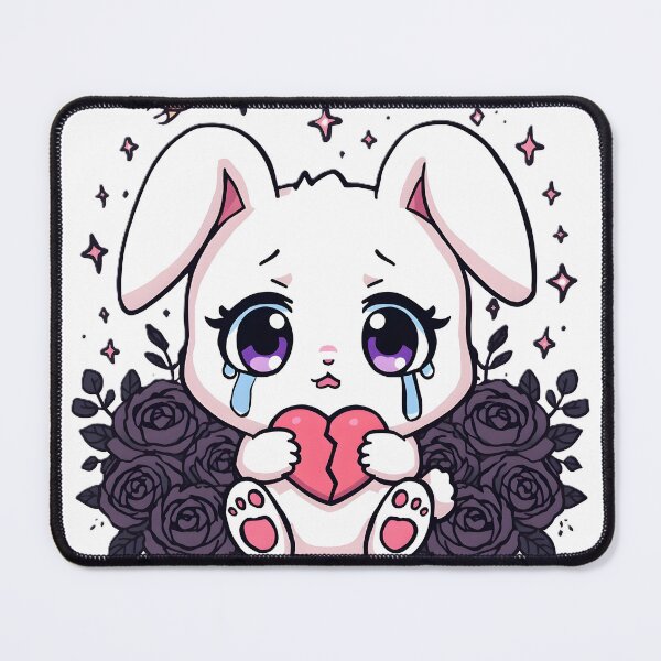 Item preview, Crying Bunny With Broken Heart | Sad Kawaii Bunny & Black Roses designed and sold by dreamz-world.