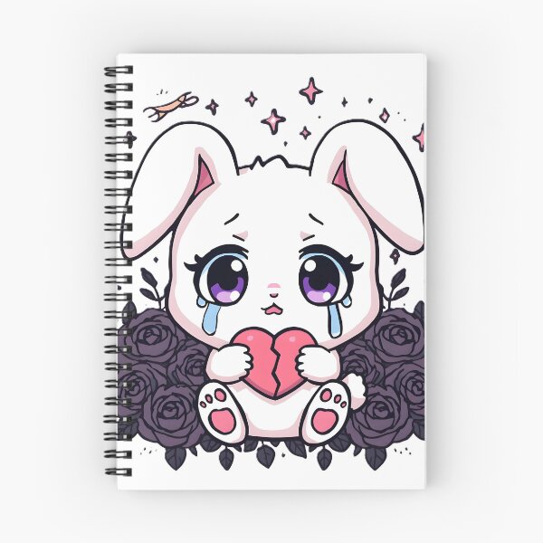Item preview, Crying Bunny With Broken Heart | Sad Kawaii Bunny & Black Roses designed and sold by dreamz-world.