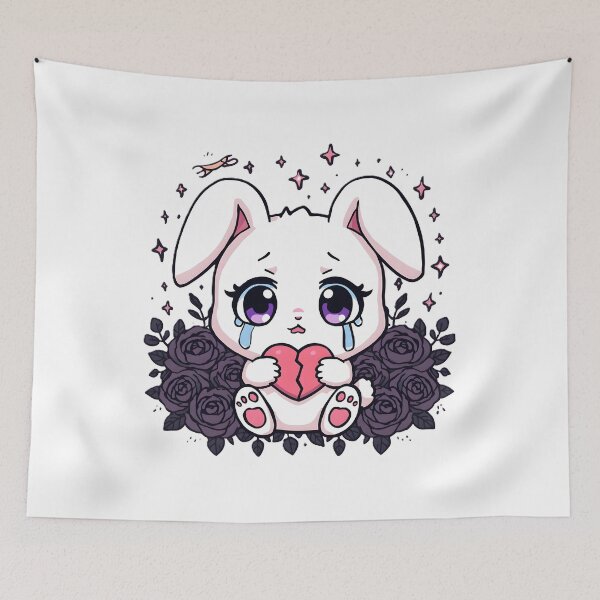 Item preview, Crying Bunny With Broken Heart | Sad Kawaii Bunny & Black Roses designed and sold by dreamz-world.