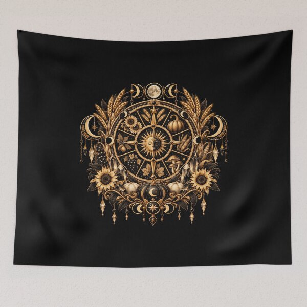 Item preview, Boho Celestial Sacred Gold Zodiac Compass Art designed and sold by BohoMysticArt.